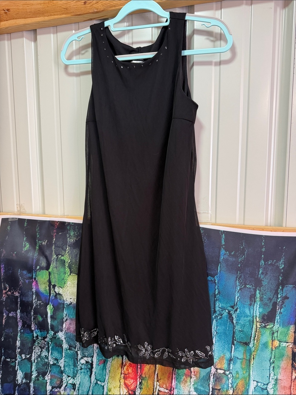 Black Sleeveless Midi Dress with Embroidered Hem size large